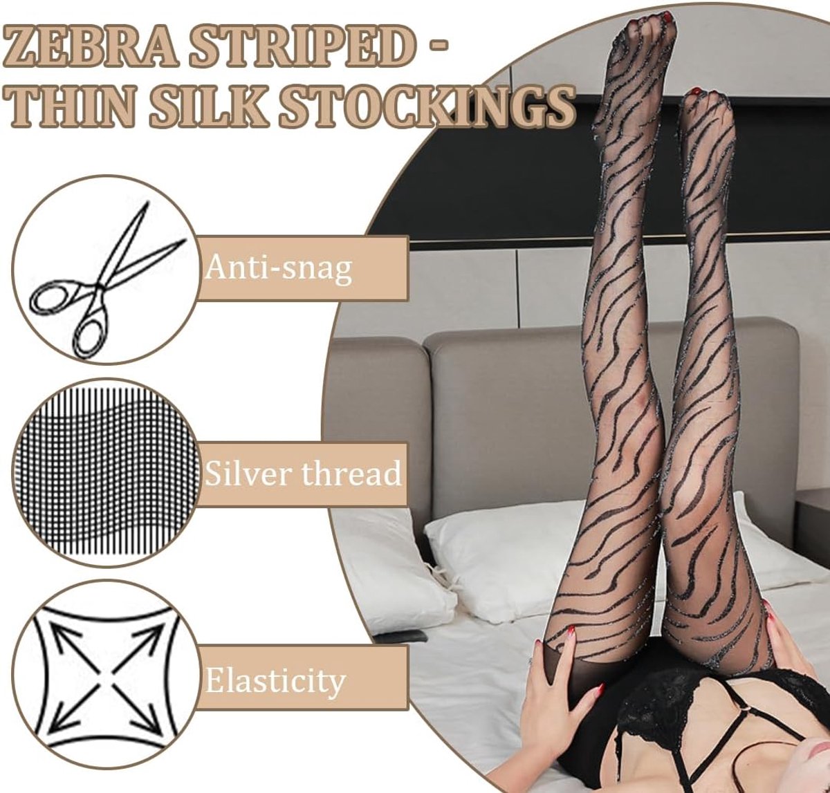 Panty voor dames, zwarte jacquardkousen met zebrapatroon, dunne panty voor dames (2212589929636)