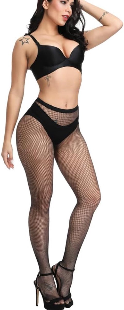 Panty's Dames Visnet Kousen Sexy Netpanty Visnetkousen Netkousen (DE/NL/SE/PL, Alfabetisch, One size, Regular, Regular, Netkousen Zwart - S/Mesh) (2839453086440)