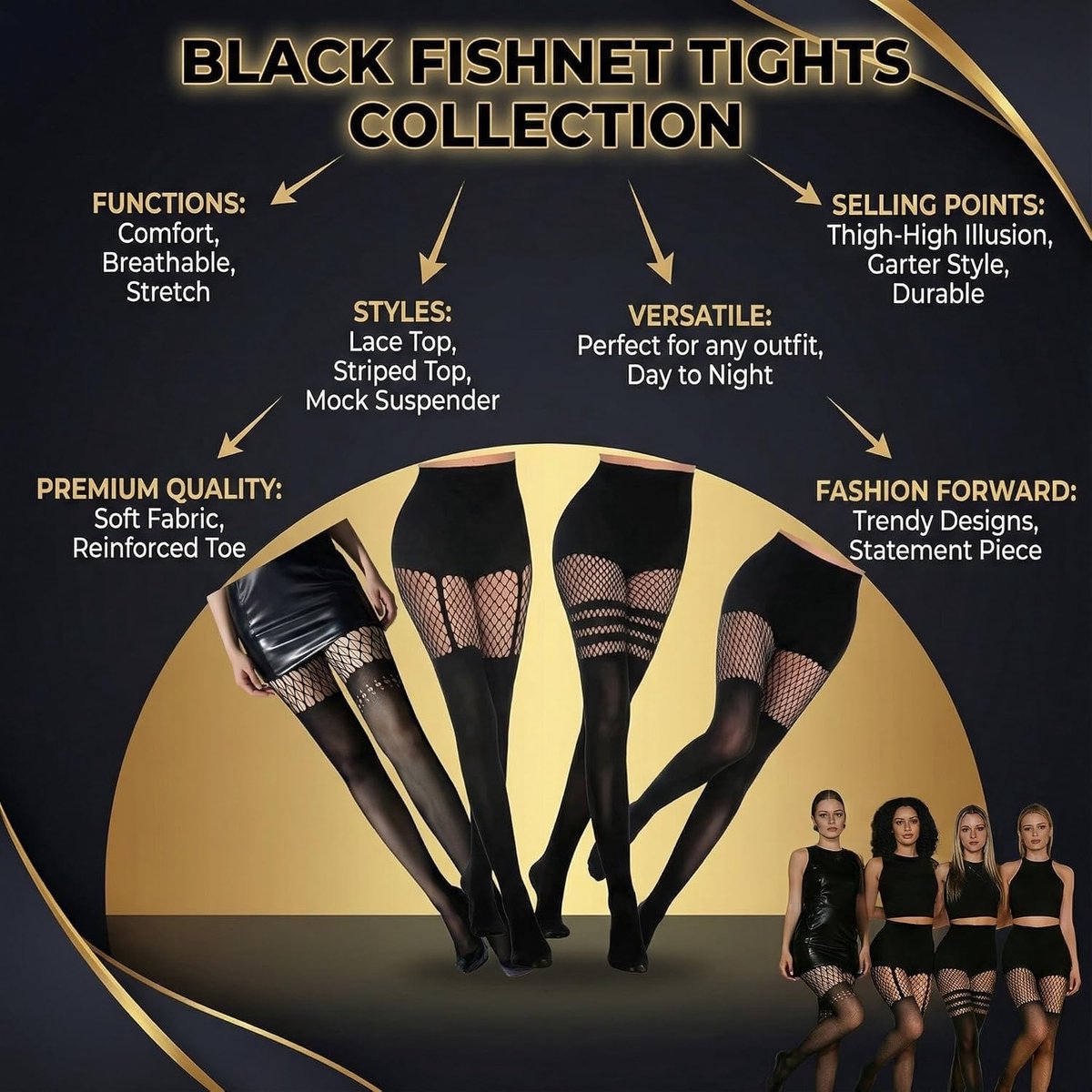 Panty's Set van 4, 2 met Horizontale Openingen en 2 met Gecombineerde Openingen, Verstelbare Maat, Comfortabele en Ademend, Perfect voor Dagelijks Gebruik en Feestkleding (2173541186699)