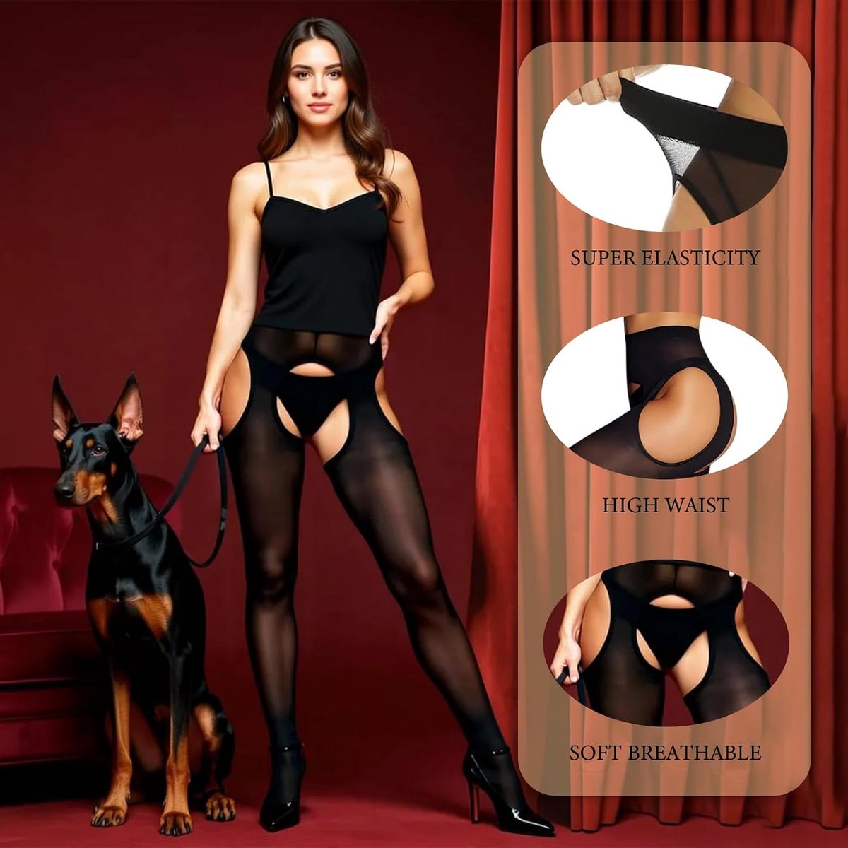 Panty's, kousenband, dijbeenbroek, dames, zwart (2541203426573)