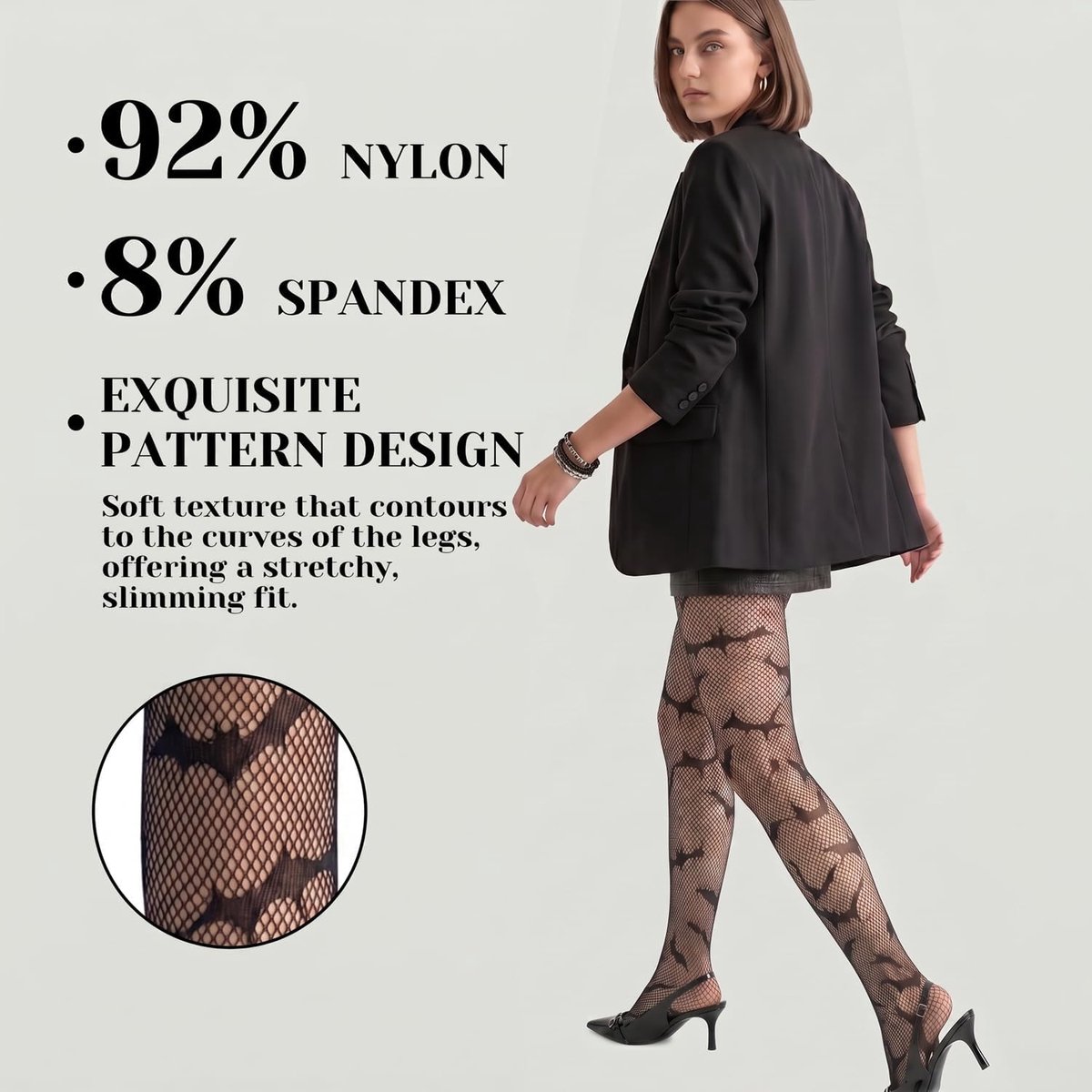 Panty's met Bloemenkant voor Dames - High Waist Netpanty's, Transparant (Zwart, One Size) (2224689387865)