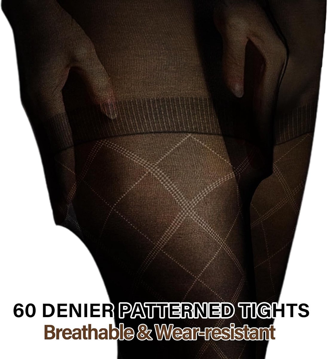 Panty's met patroon, diamanten patroon panty voor vrouwen, semi-ondoorzichtig patroon panty's, 60 D (2028855875282)