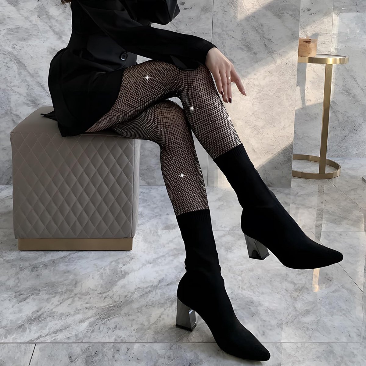Panty's, sprankelende netpanty's, strass-panty's, diamanten panty's, glitterpanty's, hoge taille, strass mesh panty, sprankelende netkousen voor vrouwen (2506566993100)