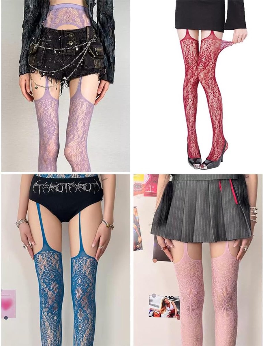 Panty's voor dames, kanten panty's met bloemenpatroon, netkousen, sexy hoge taille, elastische kanten panty's (2935655762868)