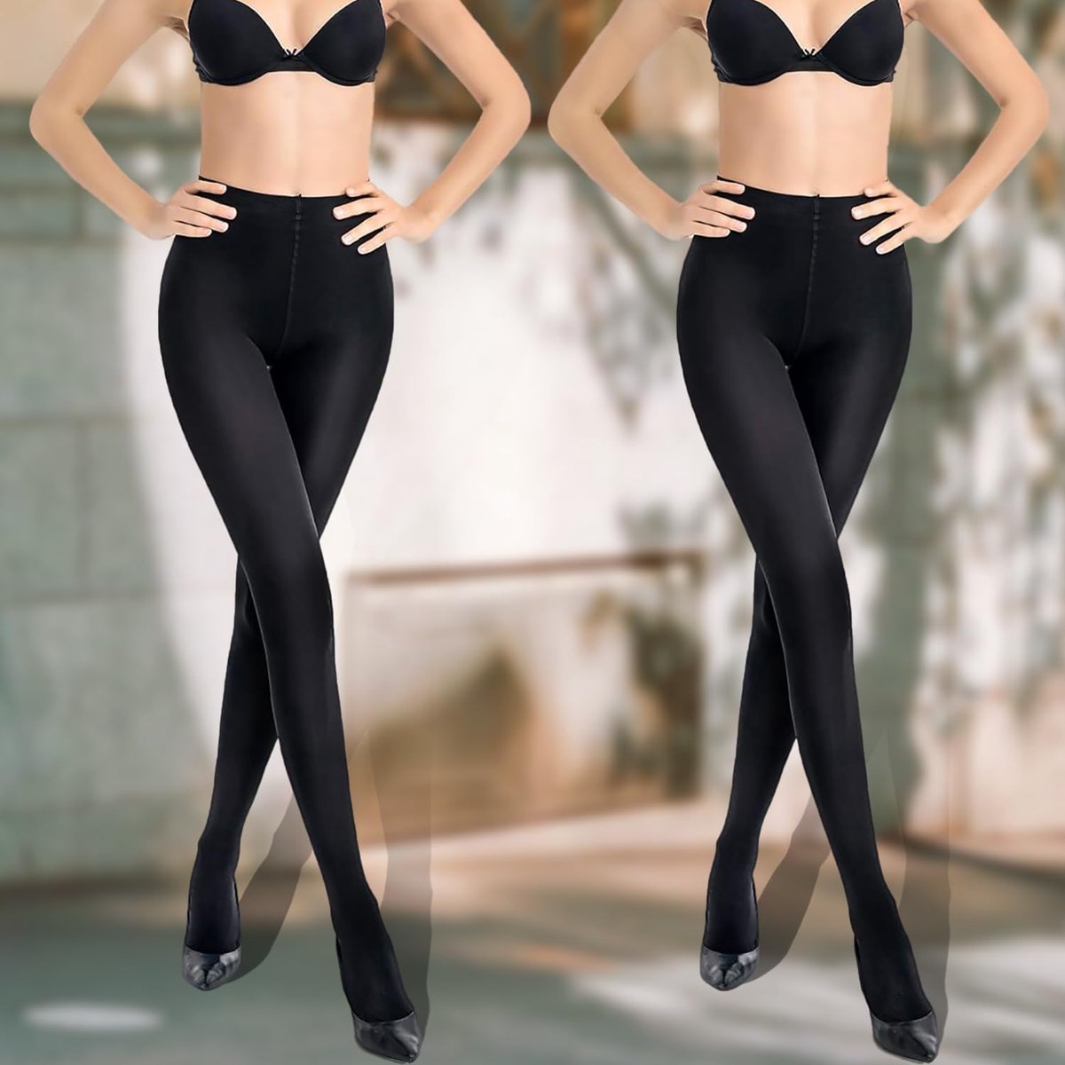 Panty's voor vrouwen, buikcontrole, 120D ondoorzichtige panty, 70D hoge taille panty, 2 stuks-120D-zwart, One size (2061836984184)