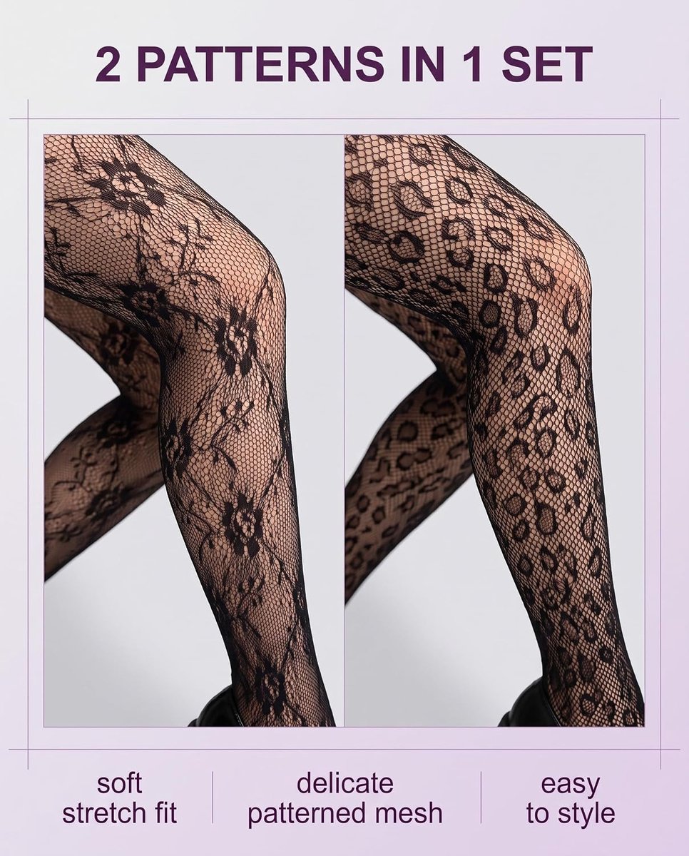Panty's zwart met kant, elastische panty met patroon voor stijlvolle lagen en duurzaam draagcomfort (patroon, luipaardpatroon) (2897220761686)