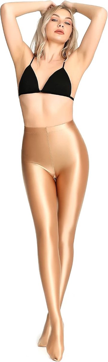 Plus Size Panty - Champagne - XL - Ondoorzichtig en Glossy - Voor Yoga en Pilates (1852770435518)