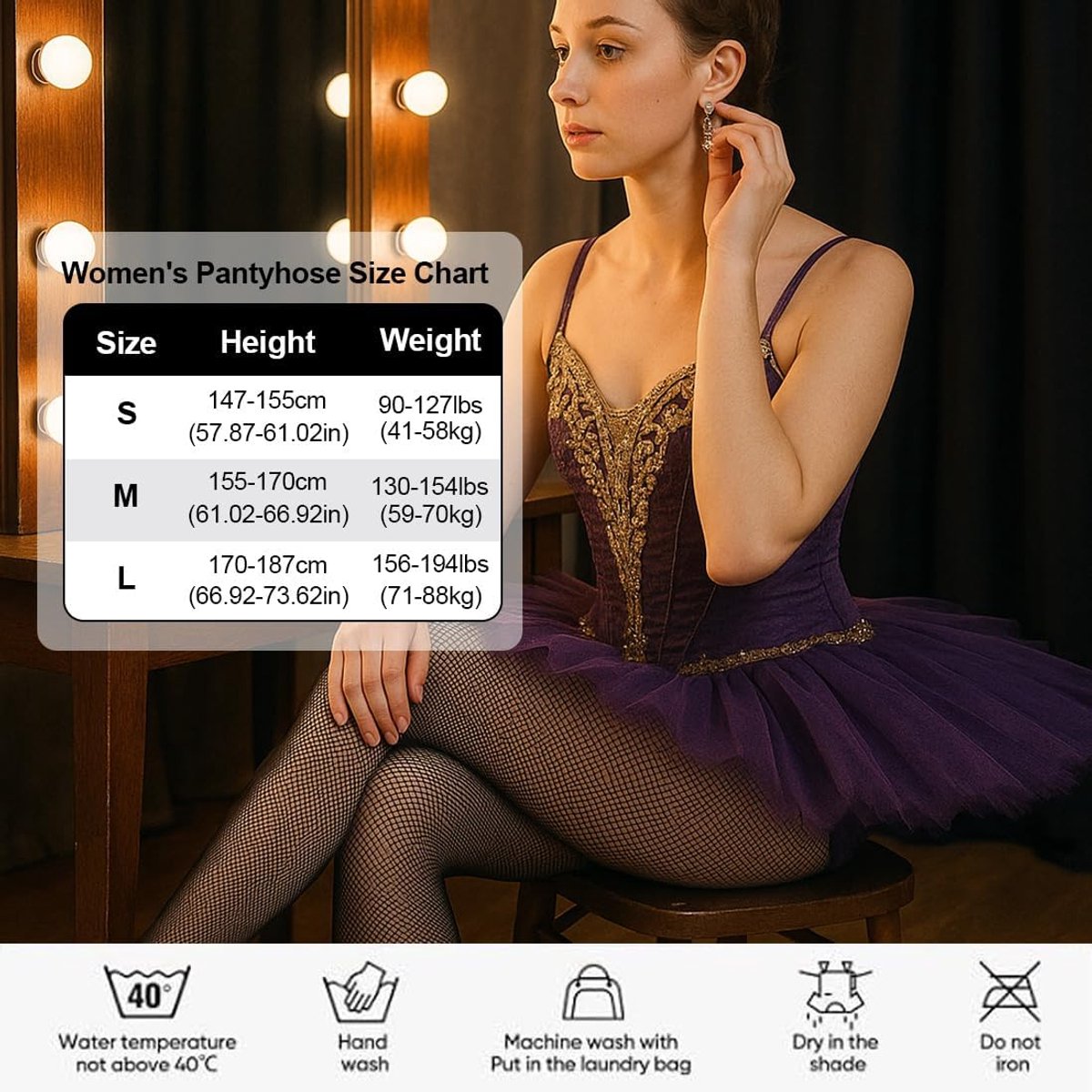 Professionele netpanty, danspanty, visnetpanty, professionele netpanty, Latin visnet, panty voor meisjes en dames (zwart L) (2167865602515)
