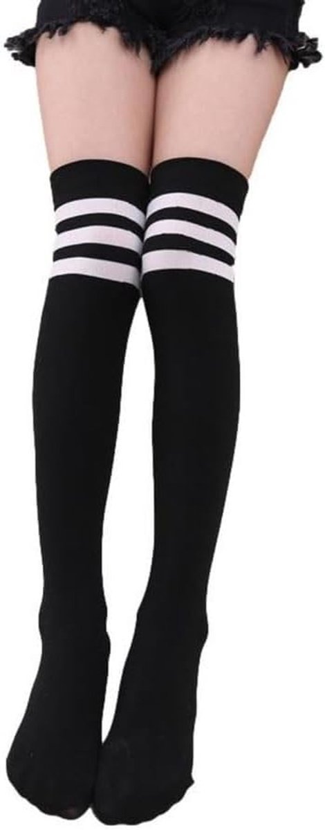 Rox Kniehoge Scheidsrechterssokken - Gestreepte gotische panty's voor dames, zwart en wit (2845430967886)