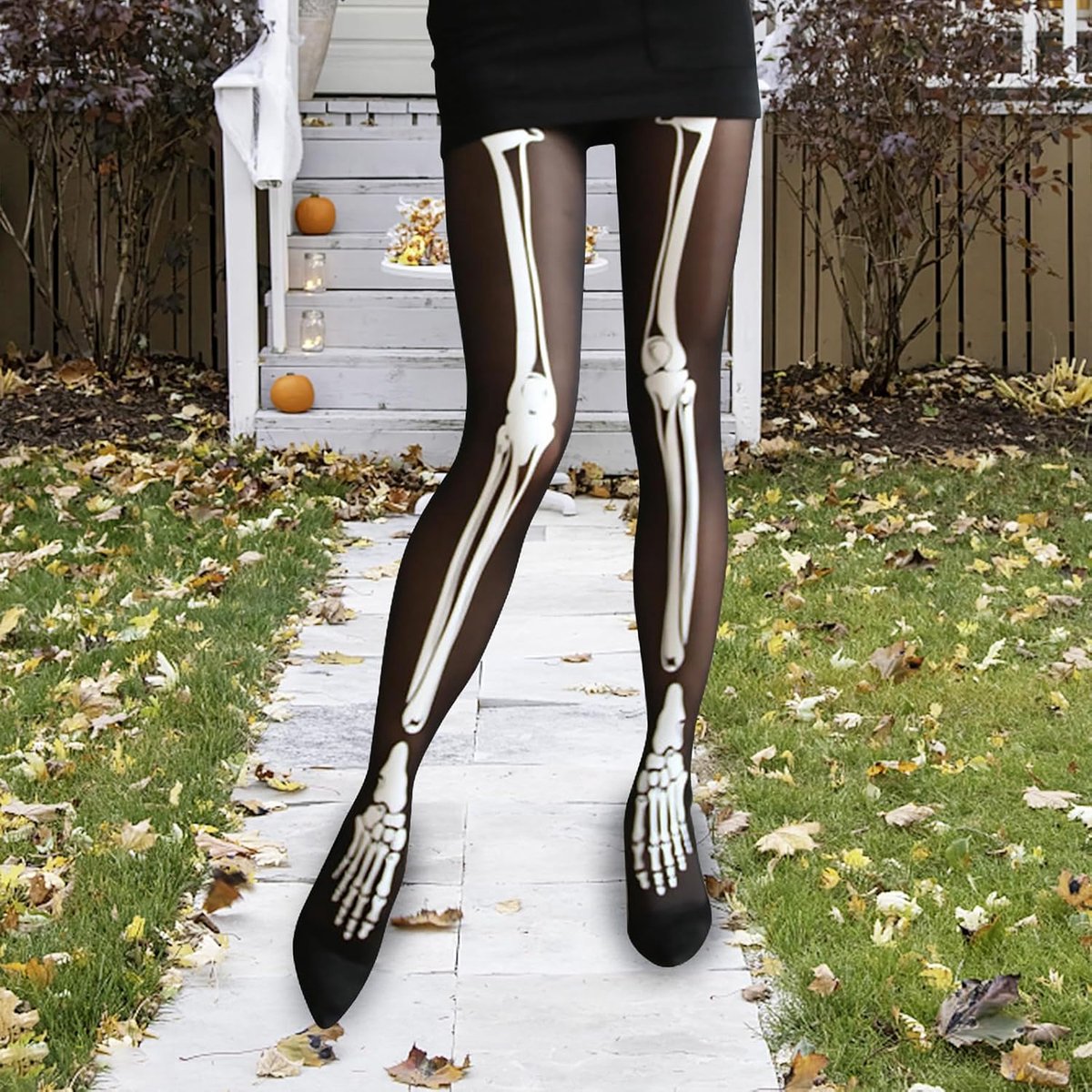 Skelet dames kousen panty botten sokken nylon Halloween, carnaval, themafeest, zwart, 1 (2380515790237)