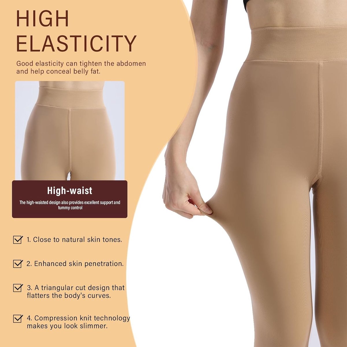 Thermische Panty voor Dames - beige - L Tall - Met Binnenvoering voor Maximale Warmte - Voor Koude Winters (1438902585025)