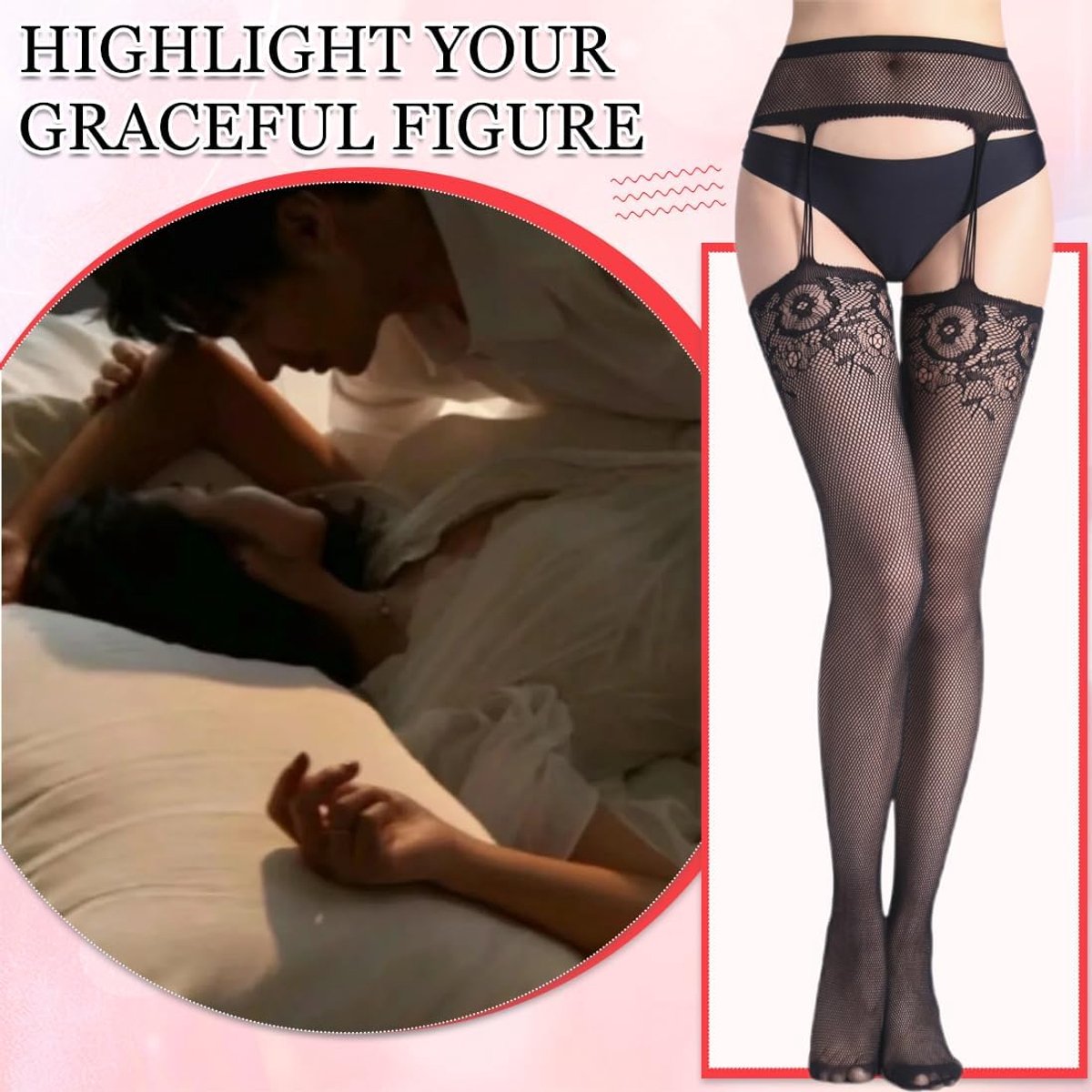 Tights 1 paar zwarte kousen, sexy jarretelkousen met hoge taille sexy en modieuze elastische netkousen voor dames met hoge taille eenheidsmaat zonder bandjes tot dijbeen panty (2204779954818)