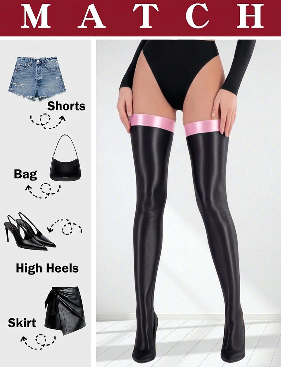 Vettige, glanzende naadloze gladde panty voor dames, ondoorzichtige lange kousen, overknee-cosplay-sokken (2544001127239)