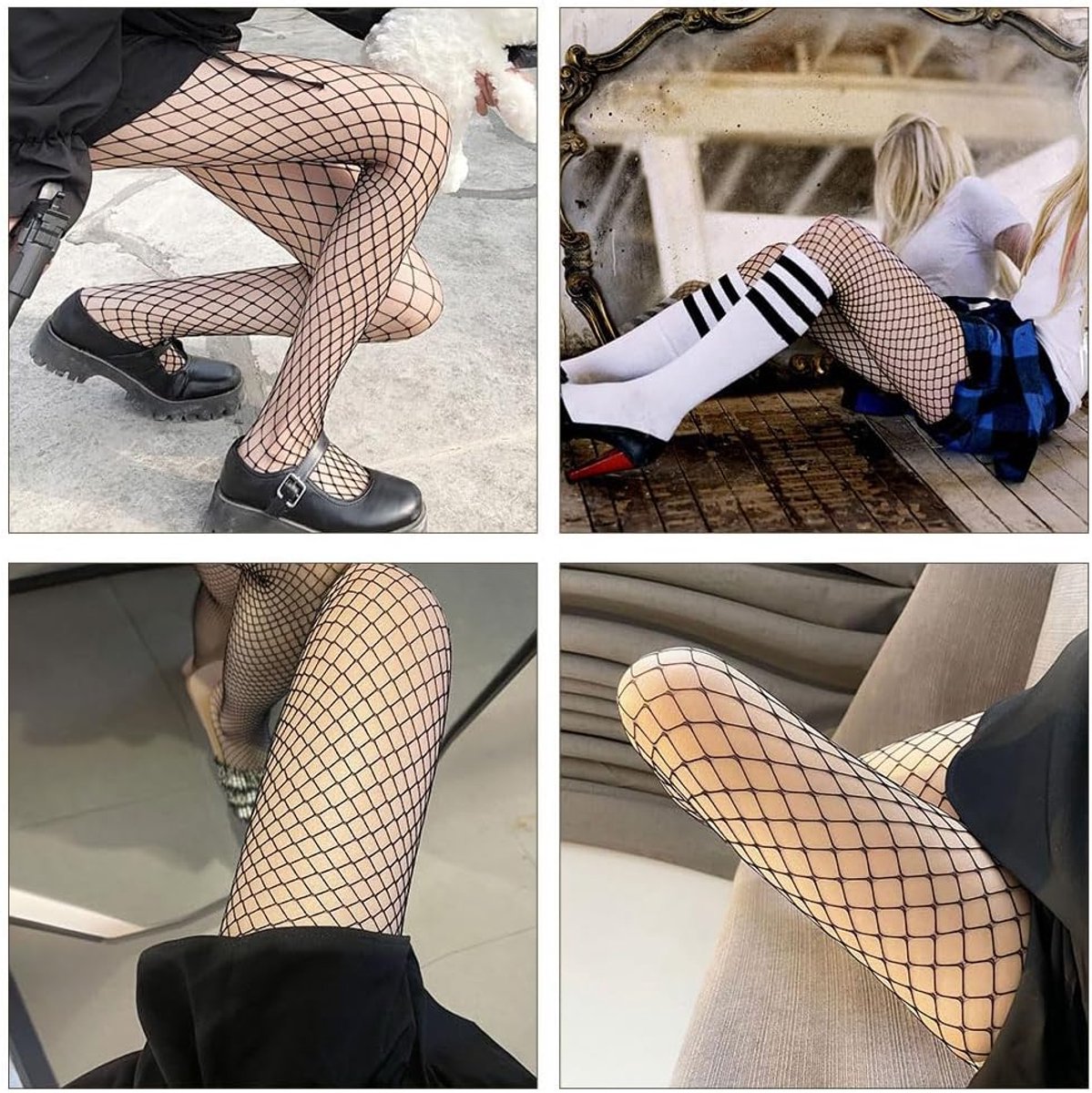 Visnet Kousen, 3 Paar Zwarte Visnetpanty Voor Dames, Netpanty's Dames Visnet Kousen, Panty Visnetkousen, Sexy, Elastisch, 3 Stijlen, Zwart (2721659336798)
