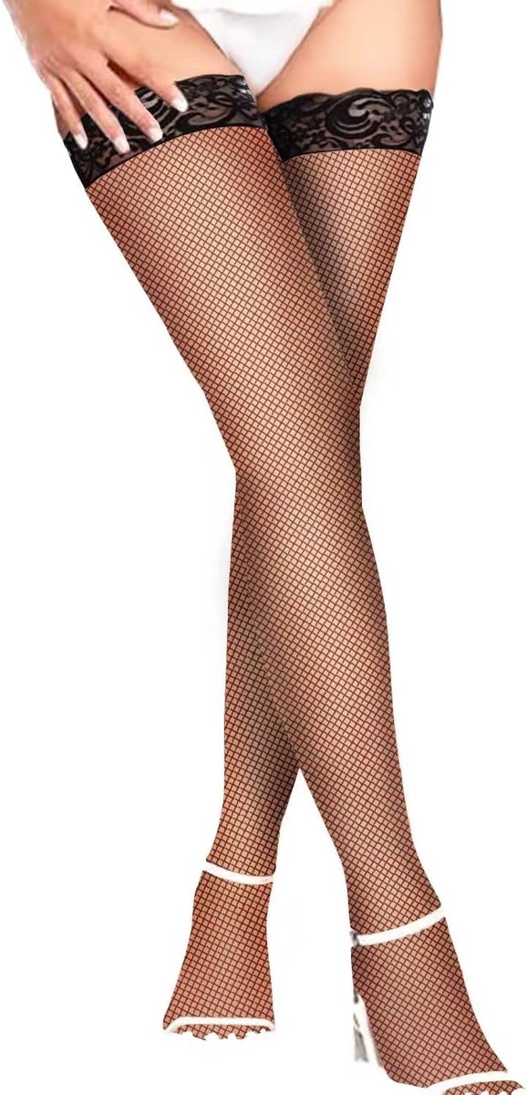 Visnet Kousen Kanten Top Plus Size Dij Hoog Hekwerk Net Visnet Panty's Blijf Omhoog Mesh met Silicone Hold Up Thigh Highs (2520542750938)