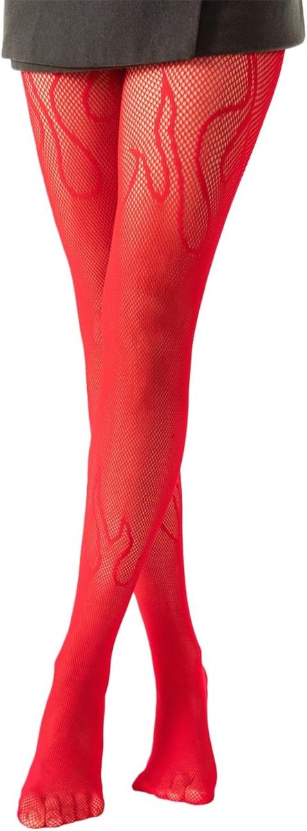 Vrouwen Vuur Patroon Visnet Panty Sexy Elastische Fire Blaze Panty Leggings Fire Mesh Kousen (2984195573816)