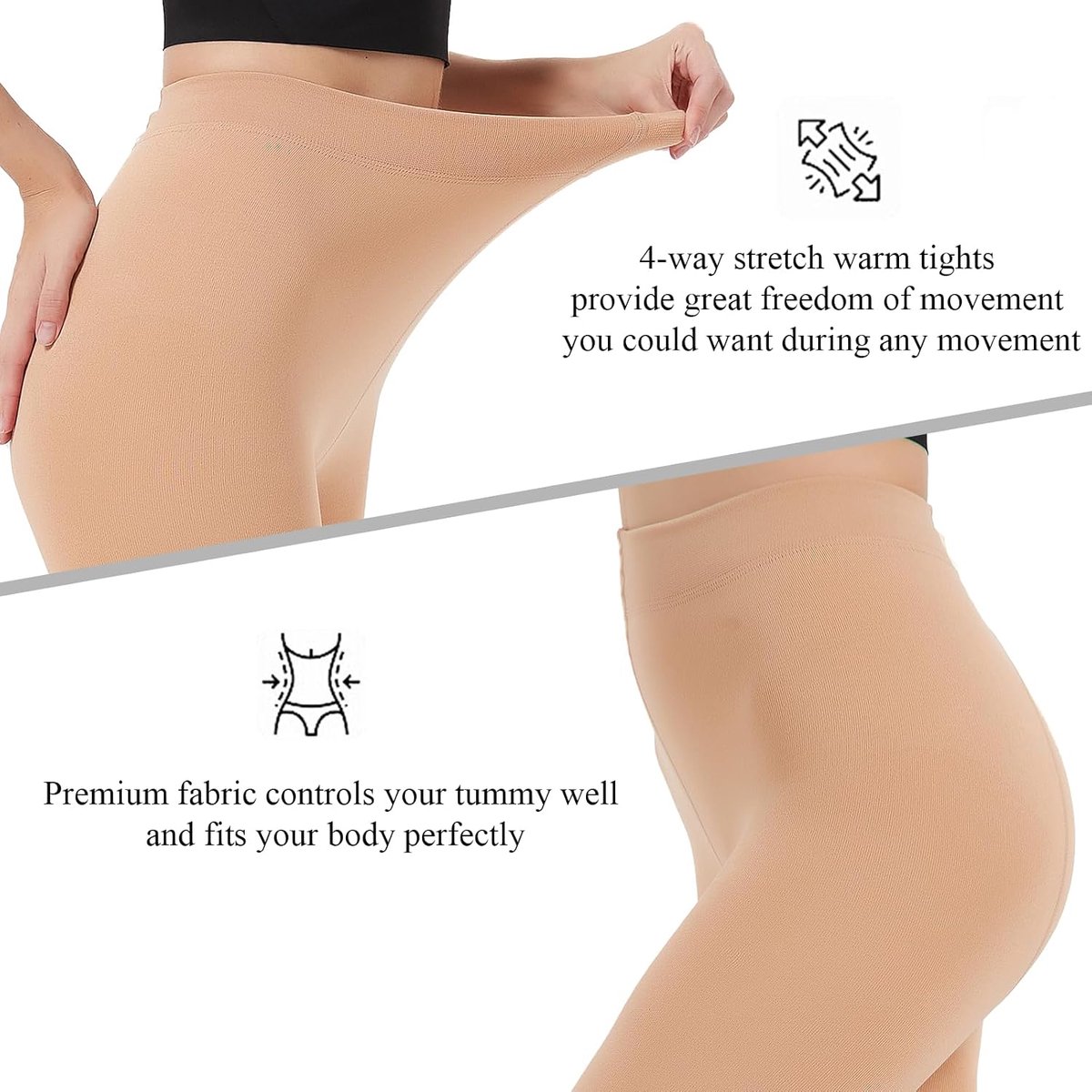 panty voor dames met elastische voering, thermische leggings, warm,Beige,S-M (2016329329713)
